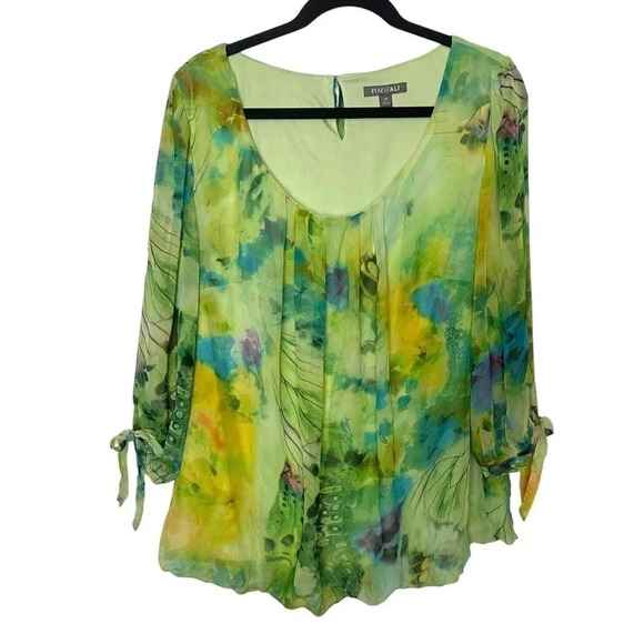 Roz & Ali green blue water color print flowy blouse top size 2X Fairycore Praise - Picture 1 of 6